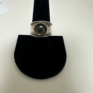 Grace & Heart, Sterling Silver Statement Ring with Gray Cabochon Size 8